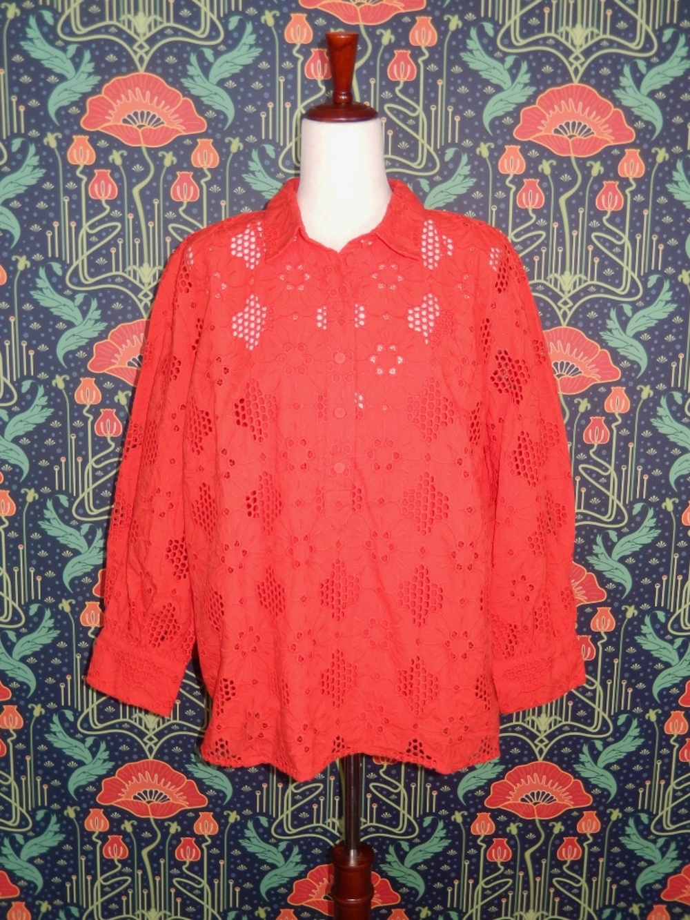 J. Crew Long Sleeve Popover Eyelet Shirt Top XXL New - Picture 5 of 9